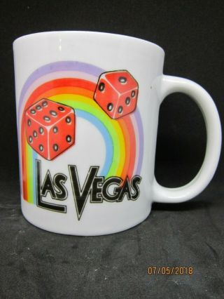 Vintage Las Vegas Coffee Mug Cup Rainbow Dice 80s Souvenir 11 Oz Rainbow Dice