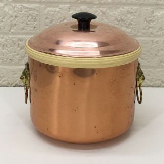 Vtg‼ Coppercraft Guild Copper Ice Bucket W/ Brass Lion Head Ring Handles • Vguc‼