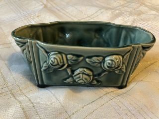 Vtg Usa 401 Pottery Ceramic Planter Roses Floral Rectangle Green Glaze