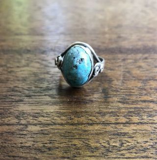 Vintage Antique Sterling Silver Men’s Old Turquoise Ring Size 9