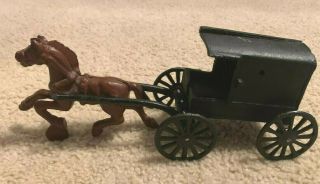 Vintage Cast Iron Amish Horse And Buggy Wagon W Children,  Kids In Back,  Black