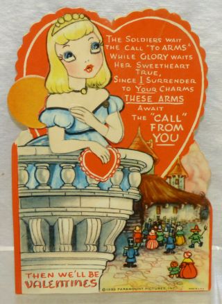 Vtg 1939 Paramount Pictures Mechanical Valentine Card Gullivers Travels Princess