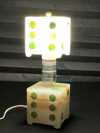 Antique Desk Lamp Slag Glass Painted Dice Very Cool & Rare Cross Collectible 3