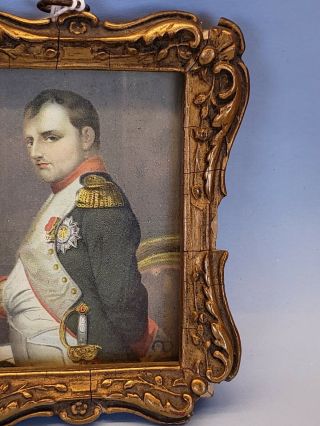 Antique French Miniature Portrait Print Of Napoleon In Gilt Wooden Frame 3