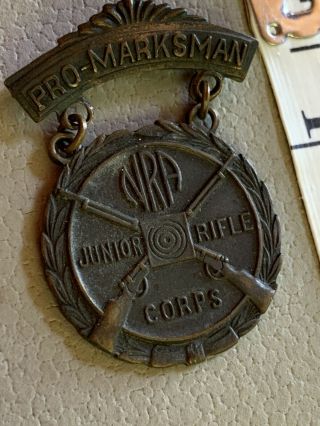 Vintage Nra Pro - Marksman Junior Rifle Corps Div Award Medal Pin Ribbon Badge