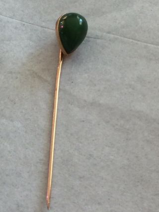 Antique 14k Yellow Gold Small Stick Pin With Jade Stone From Maine Estate