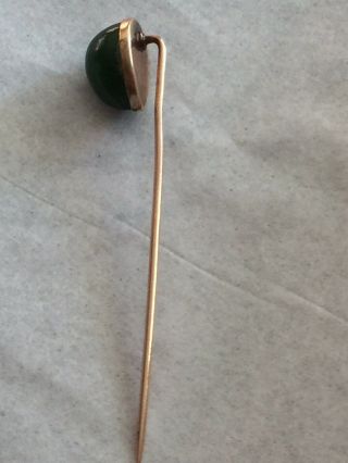 Antique 14K Yellow Gold Small Stick Pin With Jade Stone From Maine Estate 2