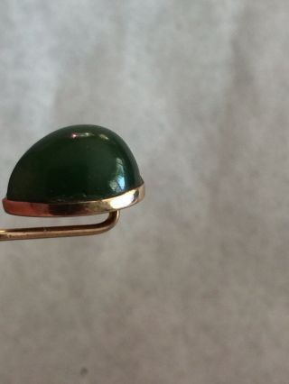 Antique 14K Yellow Gold Small Stick Pin With Jade Stone From Maine Estate 3