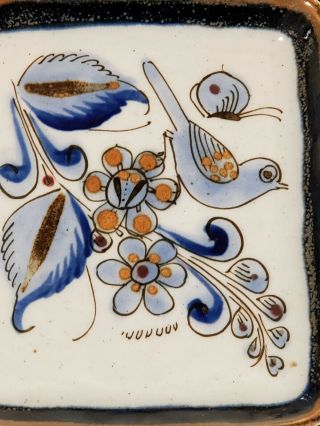 Vintage Ken Edwards El Palomar Blue Pottery Tray Bird Butterfly Tonala Mexico 3