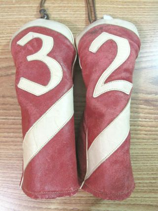 Golf Club Head Covers Vintage Red / White Color 2 & 3
