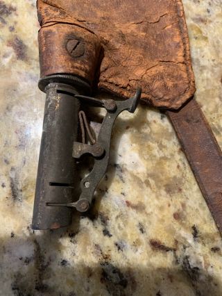 2 Rare Antique Civil War Era Leather Gun Powder Bags w/ Leather Straps 2