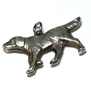 Vintage Sterling Silver Retriever Charm Pendant 925 3d Large Pet Hunting Dog