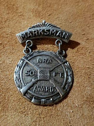 Vintage Blackington Nra Marksman 50 Ft.  Award Badge Medal Pin Crossed Rifles