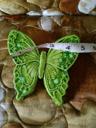 Vintage 70s Ceramic Green Speckled Butterfly Macrame Bead 5 " X 5 " Kitsch Jute