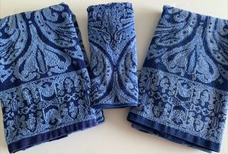 Vintage 3 Pc Ralph Lauren Blue Towel Set 2 Bath Towels 1 Hand Towel