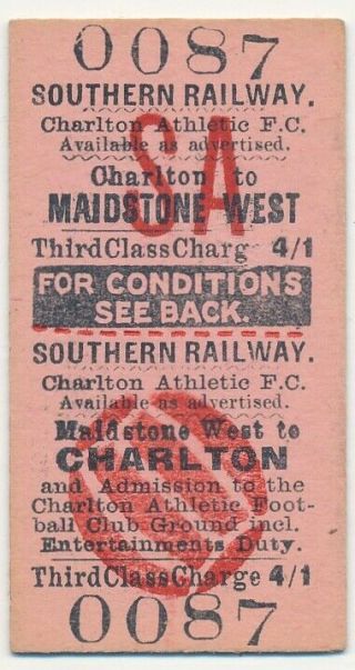 Southern Railway Ticket Charlton Athletic F.  C.  - Maidstone West To Charlton