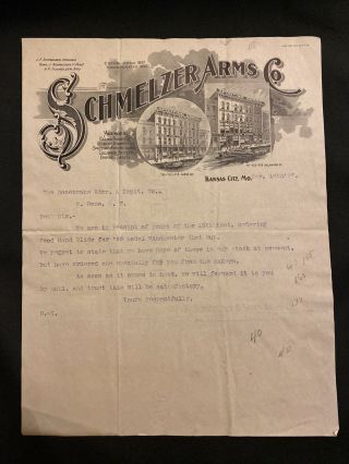 Vintage 1897 Schmelzer Arms Co Letterhead To El Reno Oklahoma Territory Ot Ty
