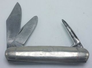 Vintage Hammer Brand Chrome Handle All - Metal 3 - Blade Pocket Knife " Steve " Etched