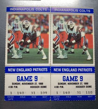 Vintage Indianapolis Colts Vs England Patriots 2 Full Ticket Stub Rca Dome