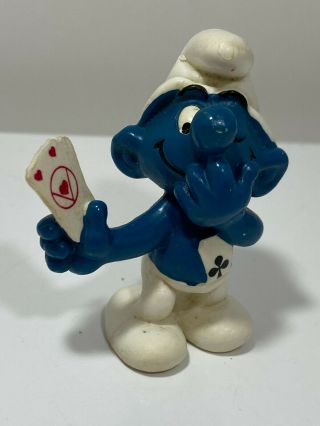 Vintage Peyo Schleich 1978 Smurf Figure Gambler Cards Casino Poker Ace Clubs