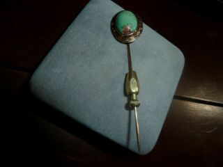 Antique 10k Gold & Natural Turquoise Stone Stick Pin In The U.  S.  A.