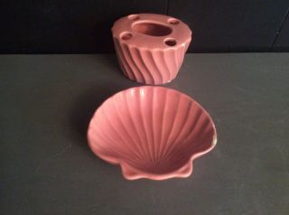 Vintage Seasell Soap Dish With Toothbrush Holder Japan Dusty Rose