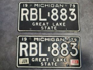 1979 Vintage Michigan License Plate Rbl 883 Black White " Great Lake State "