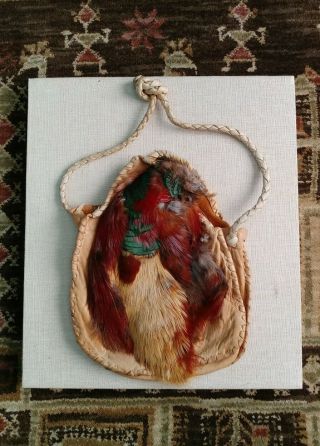 Vtg Antique? Native American? Medicine Bag Pouch Purse Pheasant Feathers Leather