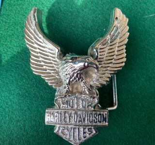 Vintage Harley - Davidson Baron 1979 Solid Brass Full Eagle Chrome Belt Buckle
