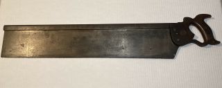 Antique 1896 - 1917 Disston Hand Saw 26” Mitre Backsaw Cross Cast Steel Usa Made