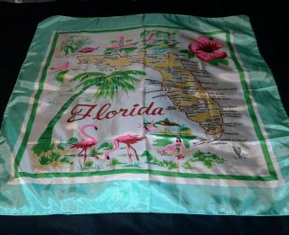 Vintage 28 " Souvenir Scarf - State Of Florida,  No Disney On This Map,  Or Kennedy