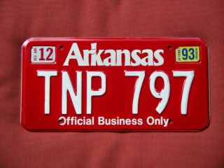 1993 Arkansas Official Business Only State License Plate Tnp 797 Near Cond