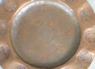 ANTIQUE AMERICAN ARTS & CRAFTS MISSION HAMMERED COPPER TRAY WALL PLATE FLORAL 3