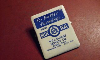 Vintage Paper Clip Clamp Holder Advertising Farming Blue Seal Will Dupage Agent
