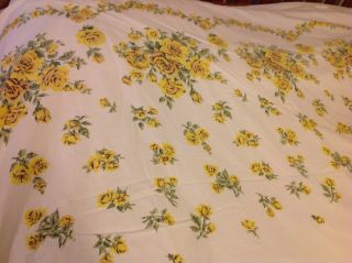 Vtg Cotton Muslin Yellow Rose Floral Full Flat Sheet