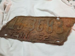 Vintage 1952 Tennessee Shaped License Plate