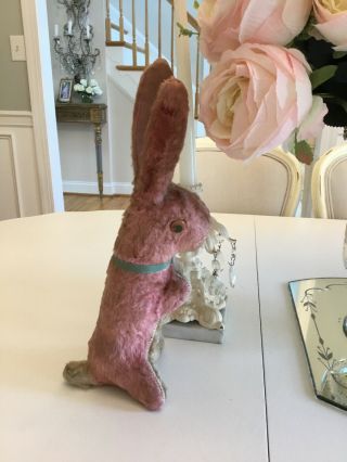 Antique Vintage Mohair Stuffed Plush Animal Bunny Rabbit Pink Old Jee - Bee