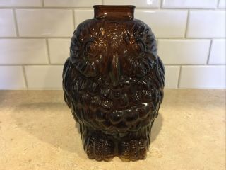 Vintage Wise Old Owl Brown Glass Coin Bank 6 1/2 " Tall