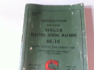 Vintage Singer Electric Sewing Machine Instructions 66 - 16 3