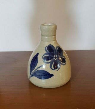 Vintage 2001 Williamsburg Pottery Salt Glaze Stoneware Blue Flower Bud Vase