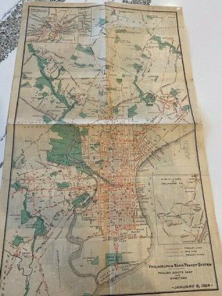 1924 Philadelphia Rapid Transit System Trolley Route Map And Directory