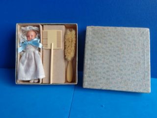 Antique Celluloid Baby Doll With Baby Brush & Comb Gift Set