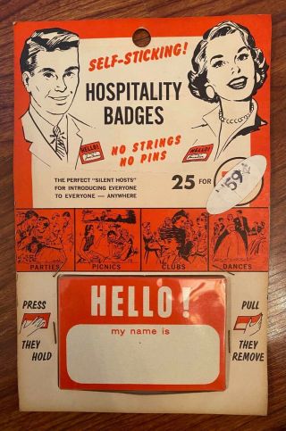 Vintage 1950s Hello My Name Is Hospitality Badges Name Tags -