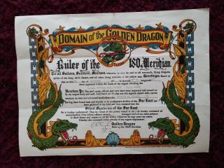 Vintage Ww2 Us Navy Domain Of The Golden Dragon Uss Gen M.  L.  Hersey Certificate