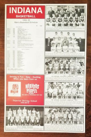 Vintage 1994 Indiana University Hoosiers Basketball Schedule Poster Wow