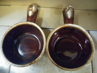 Pair Vintage Mccoy 7050 Brown Pottery Drip Glaze Soup Bowls W/handles