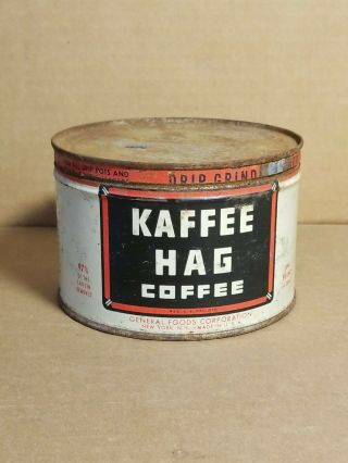 Vintage General Foods Kaffee Hag Empty 1 Lb.  Coffee Tin Square Logo