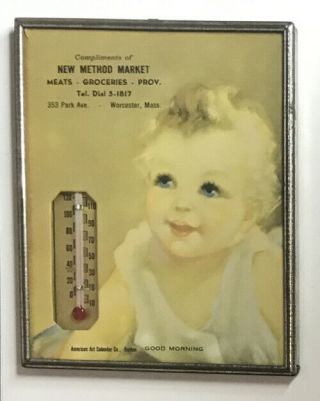 Worcester Mass Advertising Thermometer Method Market Vintage Wall Art