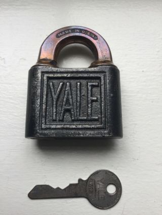 Yale & Towne Push Key " Cast Iron Padlock,  Vintage Antique Lock W/ Key