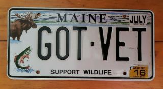 Maine " Support Wildlife " (moose & Trout) Specialty/vanity License Plate Got Vet